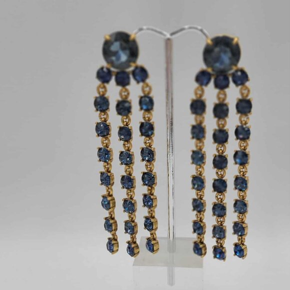 J Crew Blue Crystal Fringe Drop Statement Earrings - Picture 1 of 7